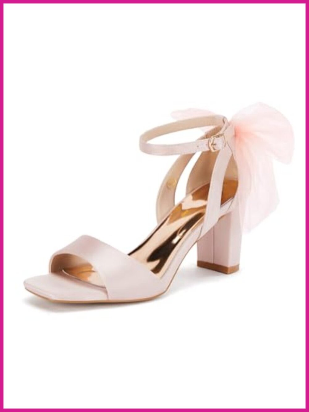Women's Bow Tie Heeled Sandals Chunky Heels Satin Ankle Buckle Wedding Shoes